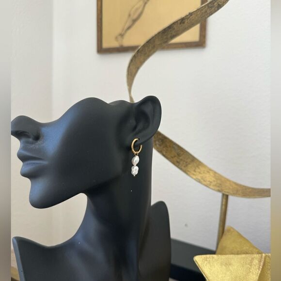 Hoop pearl earrings A993 - Picture 6 of 6